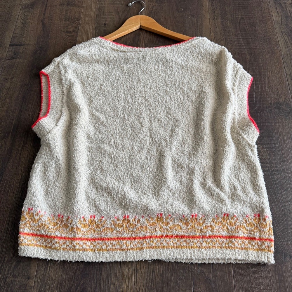 Anthropologie Sleeveless Sweater Fair Isle Boucle Coastal French Cottagecore M M - Picture 3 of 8